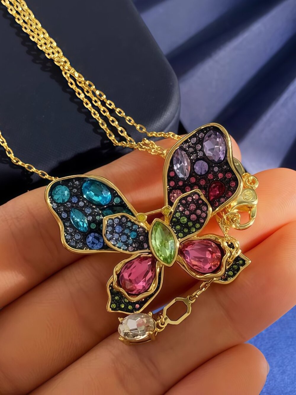 Swarovski Idyllia Butterfly Long Necklace - Dual Use Brooch Colorful Butterfly